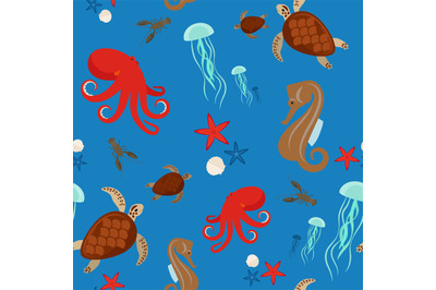 Sea animals seamless pattern