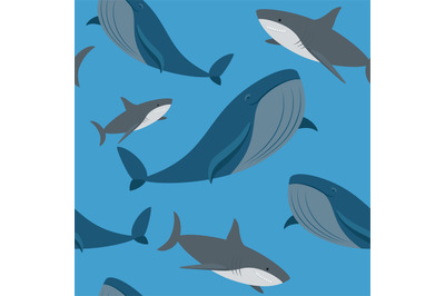 Shark and whale seamless pattern