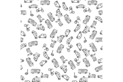 Ground transportation monochrome seamless pattern