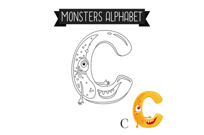 Coloring page monsters alphabet letter C