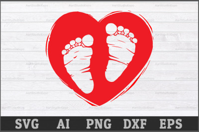 Baby Footprints with Heart svg,dxf,eps,png,jpg,and pdf files,Baby SVG