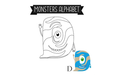 Coloring page monsters alphabet letter D