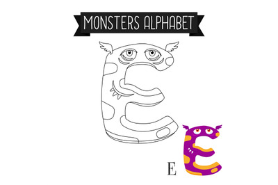 Coloring page monsters alphabet letter E