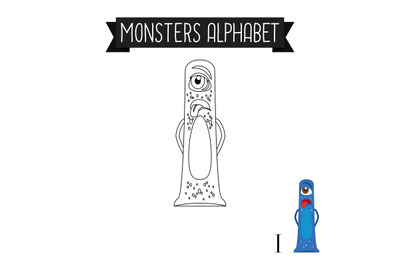 Coloring page monsters alphabet letter I