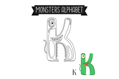 Coloring page monsters alphabet letter K