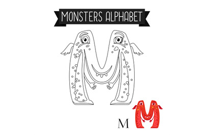 Coloring page monsters alphabet letter M