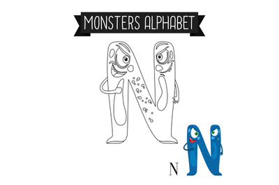 Coloring page monsters alphabet letter N