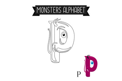 Coloring page monsters alphabet letter P