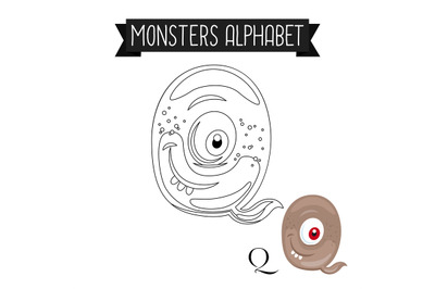 Coloring page monsters alphabet letter Q