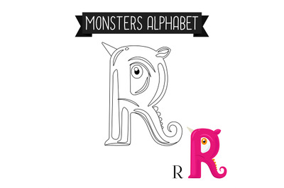 Coloring page monsters alphabet letter R