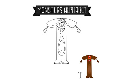 Coloring page monsters alphabet letter T