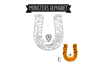 Coloring page monsters alphabet letter U