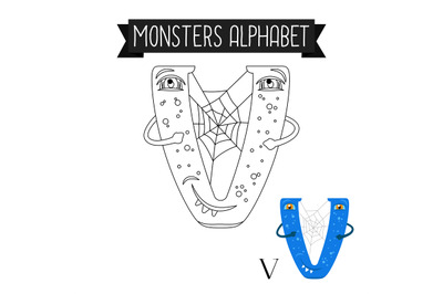 Coloring page monsters alphabet letter V