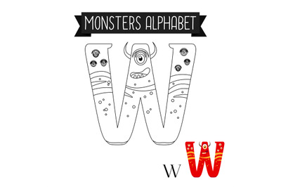 Coloring page monsters alphabet letter W