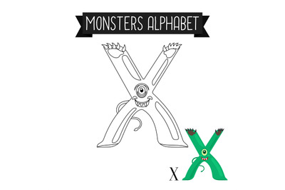 Coloring page monsters alphabet letter X