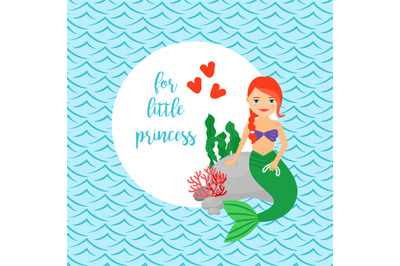 Cute card for girls with mermaid