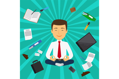 Office man meditation card design