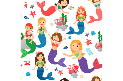 Mermaid seamless pattern on transparent background