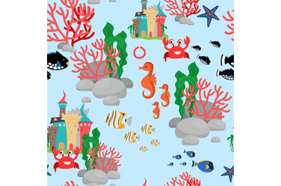 Cartoon sea life seamless pattern