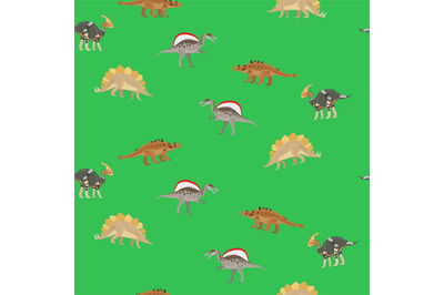 Dinosaur seamless pattern on green background