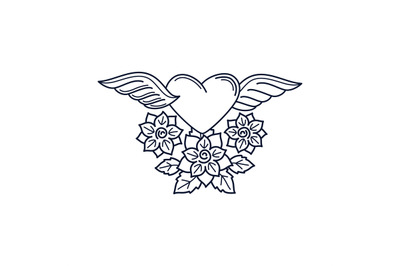 Heart and roses line tattoo element