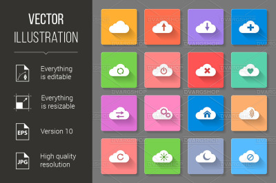 Set of flat cloud icons