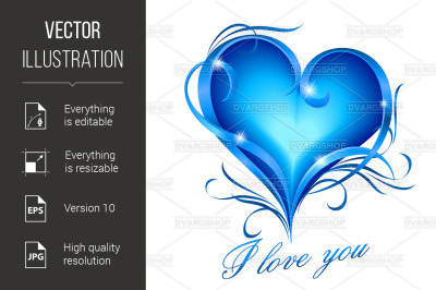 Blue heart with I love you text