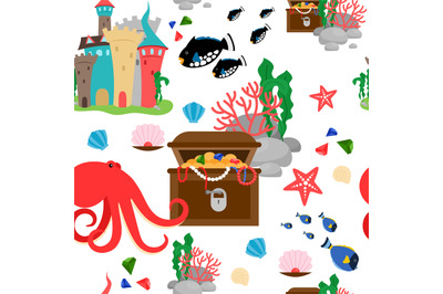 Sea animals and treasures seamless pattern