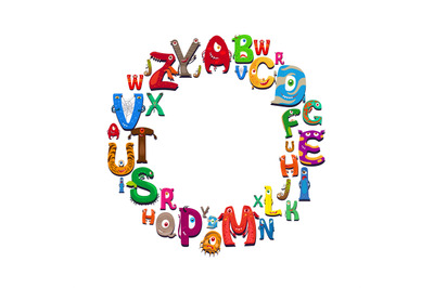 Cartoon alphabet round frame