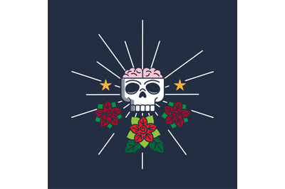 Retro scull and roses label design