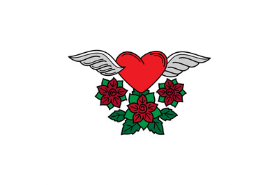 Heart with wings and roses tatoo