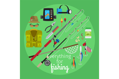 Everything for fishing cartoon illustration