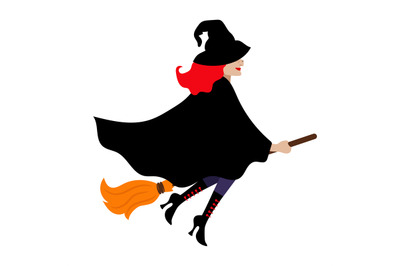 Halloween vector witch isolated on white background with black cloak a