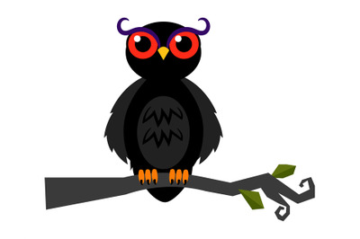 Halloween spooky owl on dark forest branch vector