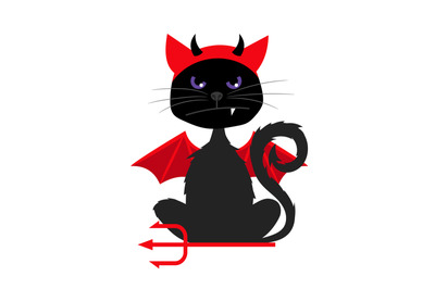 Halloween cat with devil bat wings