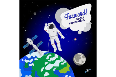 Astronaut floating in outer space icon