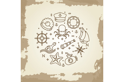 Marine, sea, nautical, maritime thin line icons