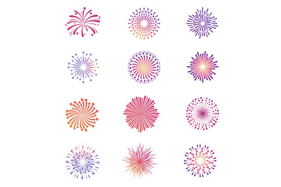 Bright festive fireworks, star explosion vector collection