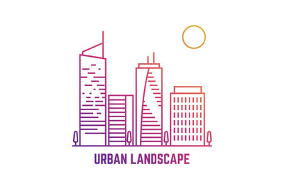 Colorful urban landscape in line vector style