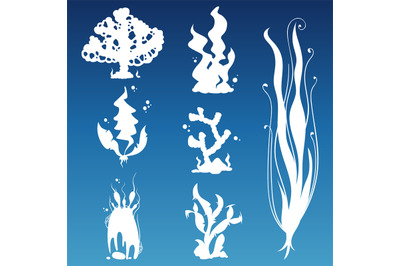 White underwater wild plants silhouettes