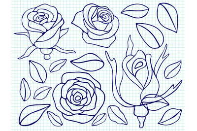 Ballpoint pen drawing roses and leaves