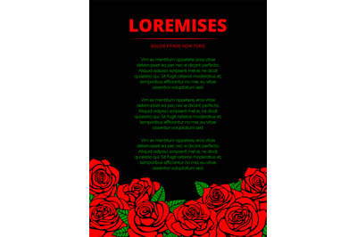 Black poster with red roses and green leaves