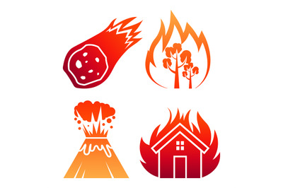 Fire natural disaster colorful vector icons