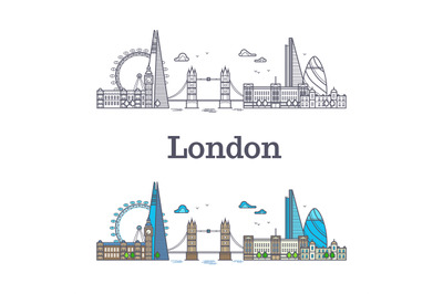 London city skyline with famous buildings, tourism england landmarks