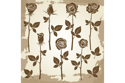 Vintage grunge rose silhouettes