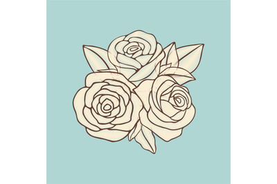 Vintage hand drawn roses patch vector design