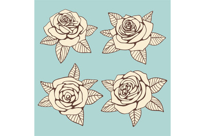 Vintage hand drawn roses with leaves vector design