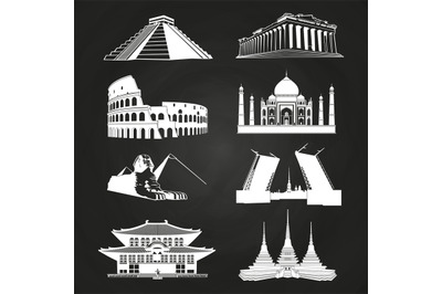 White vector silhouettes famous landmarks