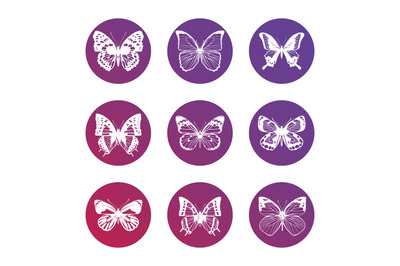 Bright icons with white butterflies silhouettes