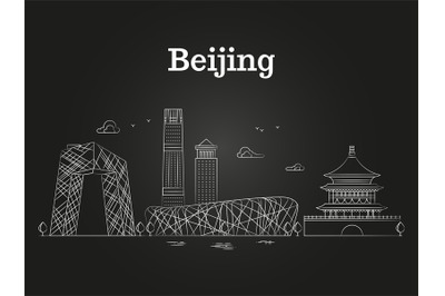 China beijing linear panoramic skyline vector illustration - asian cit